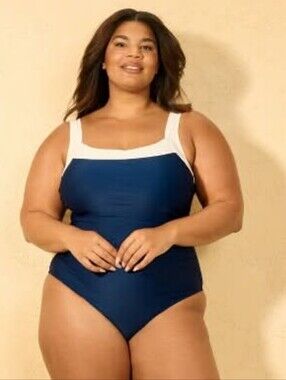 Shade & Shore Navy and White One-Piece Swimsuit